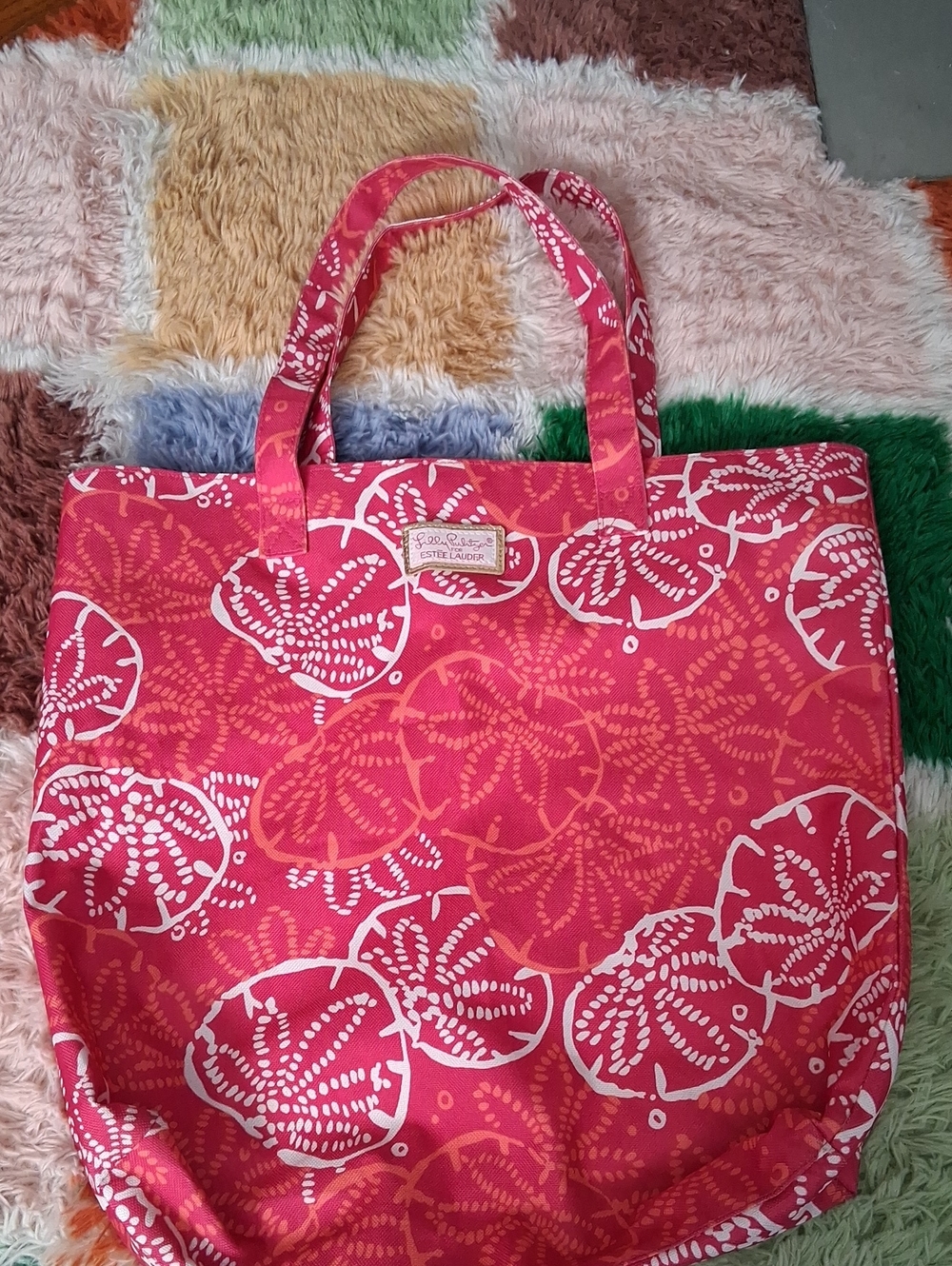 Lilkt Pulitzer for Estee Lauder Hot Pink Floral Shell-Print Tote